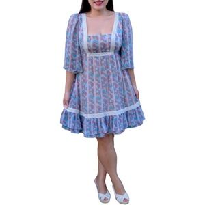 Y2K Jovivich Hawk Boho Babydoll A Line Floral Print Chiffon Dress Small